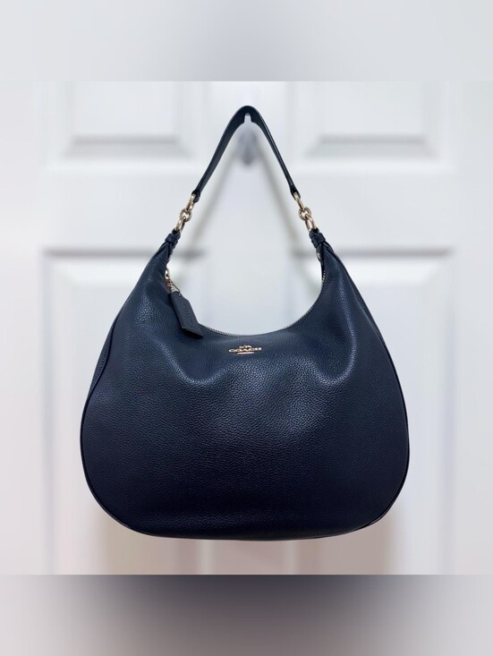 Coach Handbags - Coach Pebbled Leather Shoulder Hobo in Navy Blue with Gold Hardware